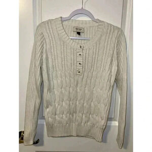Sonoma Vintage pullover SWEATER Cable Knit buttons Ivory Cream Size XLarge
